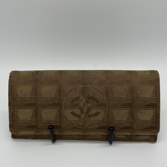 Chanel CC Flap Canvas Travel Line Long Wallet in Khaki/Brown - Picture 1 of 15